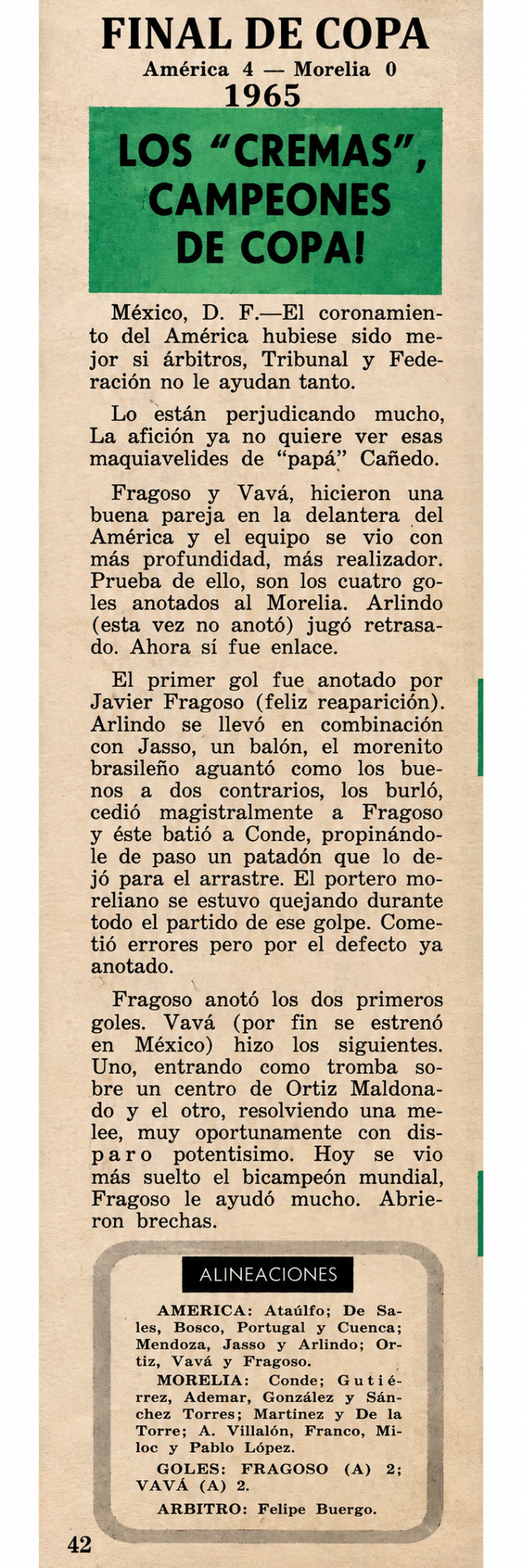 Crónica de la final de Copa de 1965